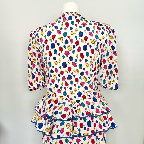 VTG 80s Floral Tulip Peplum Sheath Dress - Picture 6 of 6
